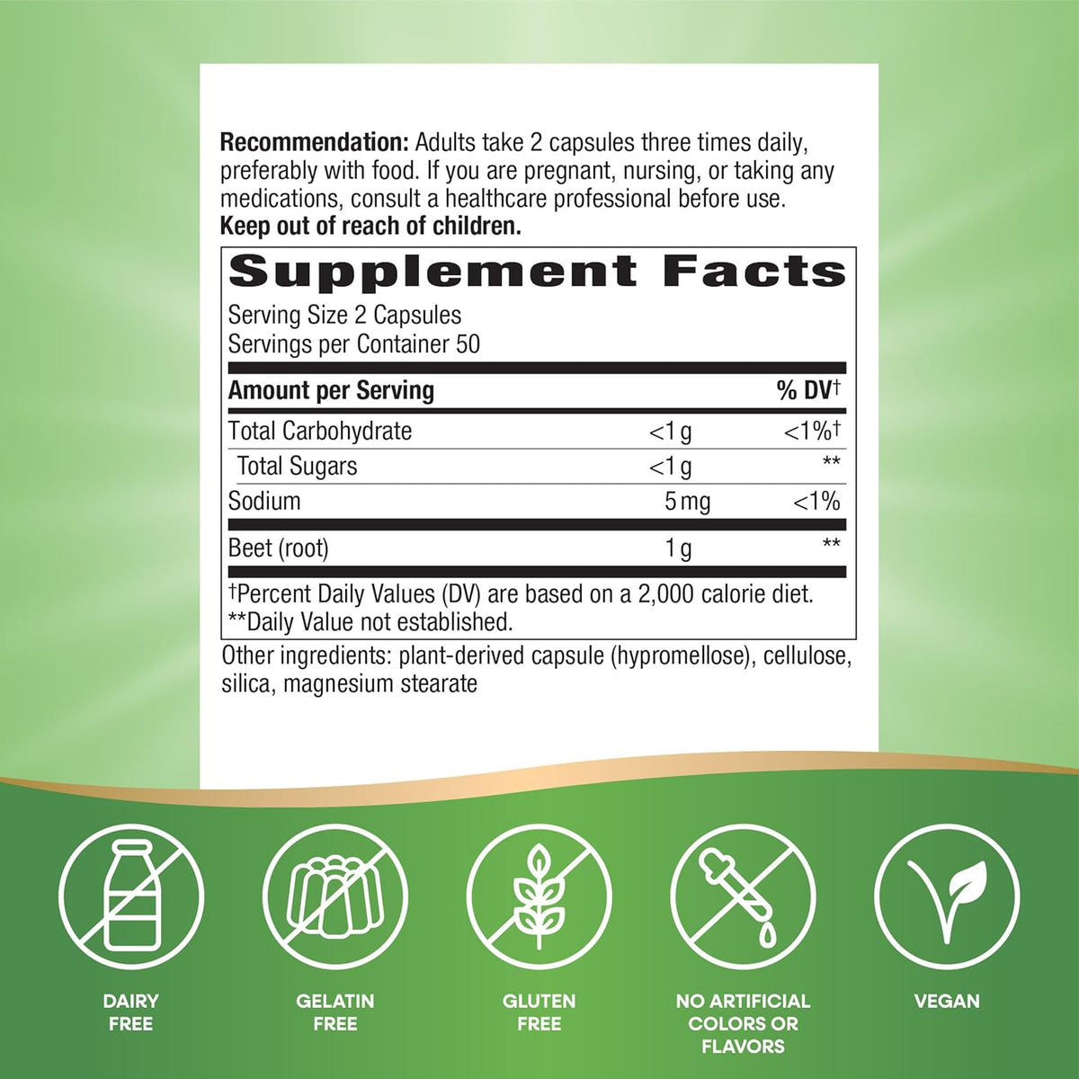 Nature's Way Beet Root, Supports Antioxidant Pathways*, Helps Neutralize Free Radicals*, 1,000 mg per 2-Capsule Serving, Vegan, 100 Capsules