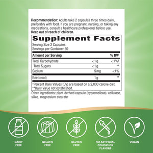Nature's Way Beet Root, Supports Antioxidant Pathways*, Helps Neutralize Free Radicals*, 1,000 mg per 2-Capsule Serving, Vegan, 100 Capsules