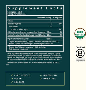 Gaia Herbs Reflux Relief - with Marshmallow Root, Chamomile, Aloe, Licorice, and High Mallow - Helps with Occasional Heartburn and Relieve Indigestion - 45 Chewable Tablets (45-Day Supply)