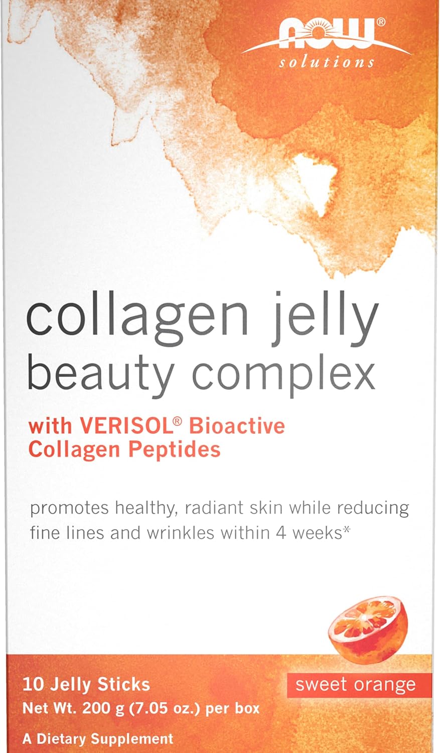 NOW Foods Solutions, Collagen Jelly Beauty Complex, Sweet Orange Flavor, 10 Jelly Sticks