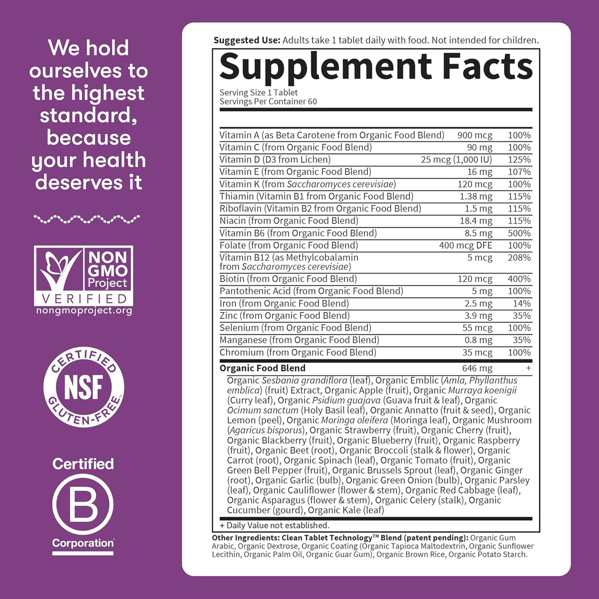 Garden of Life Organics Multivitamin for Women - Women's Once Daily Multi - Whole Food Multi with Iron, Biotin, Vegan Organic Womens Multivitamin for Health, Energy Hair Skin and Nails, 60 Tablets