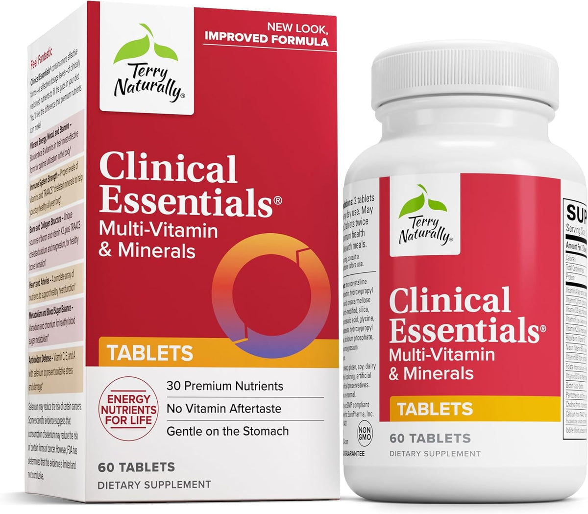 Terry Naturally Clinical Essentials - Supplement to Aid Bone, Cardiovascular &amp; Immune Health - Supplement with Chelated Minerals - Supplement with B-Vitamins &amp; Vitamin C - 60 Tablets