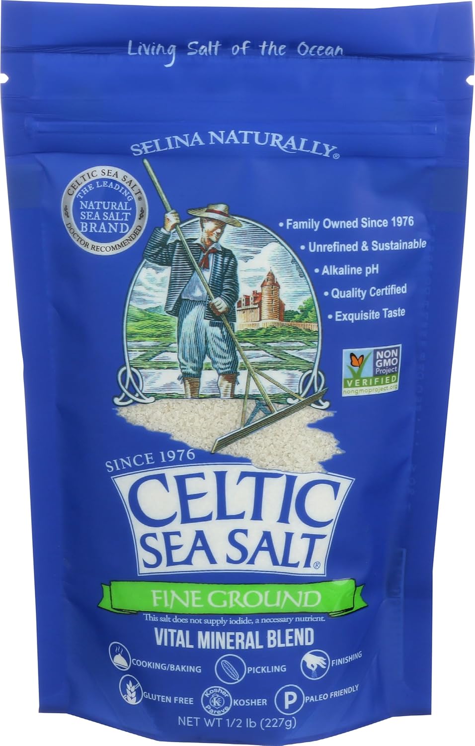 Fine Ground Salt Resealable Bag, 8 oz, Celtic Sea Salt