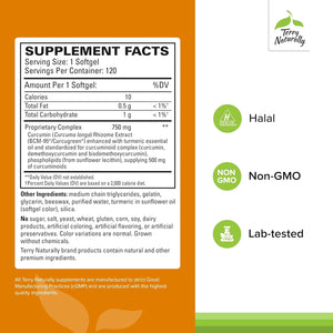 Terry Naturally CuraMed 750mg - Antioxidant Supplement for Brain & Heart Health Support - Dietary Supplement with High-Potency Curcumin Complex - Kidney, Liver & Immune Health Support - 120 Softgels