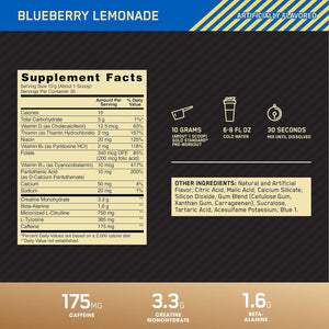 Optimum Nutrition Gold Standard Pre-Workout, Vitamin D for Immune Support, with Creatine, Beta-Alanine, and Caffeine for Energy, Keto Friendly, Blueberry Lemonade, 30 Servings