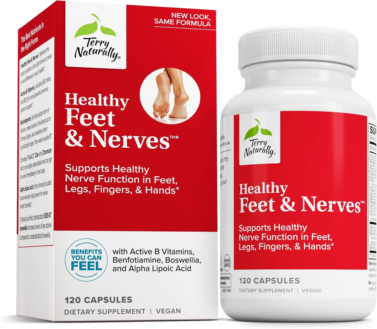 Terry Naturally Healthy Feet &amp; Nerves - Herbal Supplement with Bioactive Vitamin B12 - Circulation &amp; Nerve Health Support Supplement - Vegan Capsules with Boswellia Serrata - 120 Capsules