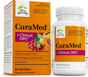 Terry Naturally CuraMed + Clinical OPC - Curcumin Supplement with French Grape Seed Extract - Brain, Prostate & Liver Health Support - Supplement with Ar-Turmerone - 60 Softgels