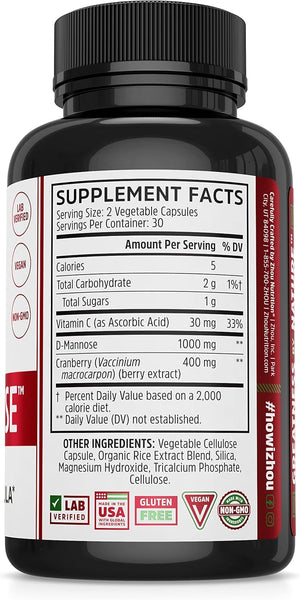 Zhou Cran-Defense - Cranberry Pills for Women & Men, D Mannose with Cranberry Extract, 1000 mg D-Mannose Per Capsule for Urinary Tract Health, Antioxidant Support - 60 Veggie Capsules