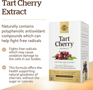 Solgar Tart Cherry 1000 mg, 90 Vegetable Capsules - Antioxidant with Quercetin, Chlorogenic Acid & Anthocyanins Compounds - Non-GMO, Vegan, Gluten Free, Dairy Free - 90 Servings