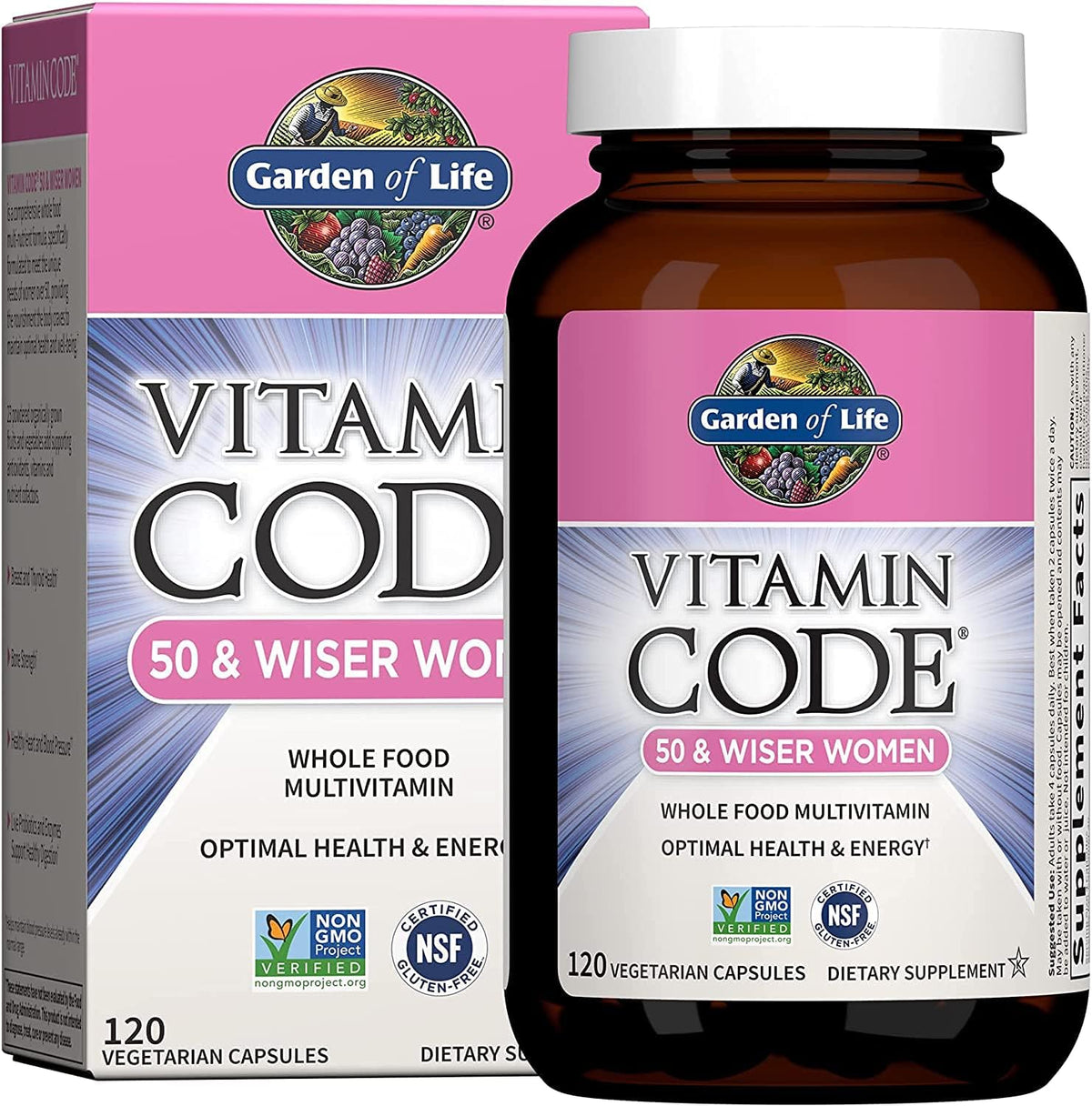 Garden of Life Multivitamin for Women - Vitamin Code 50 &amp; Wiser Women&#39;s Raw Whole Food Vitamin Supplement with Probiotics, Vegetarian, 120 Count