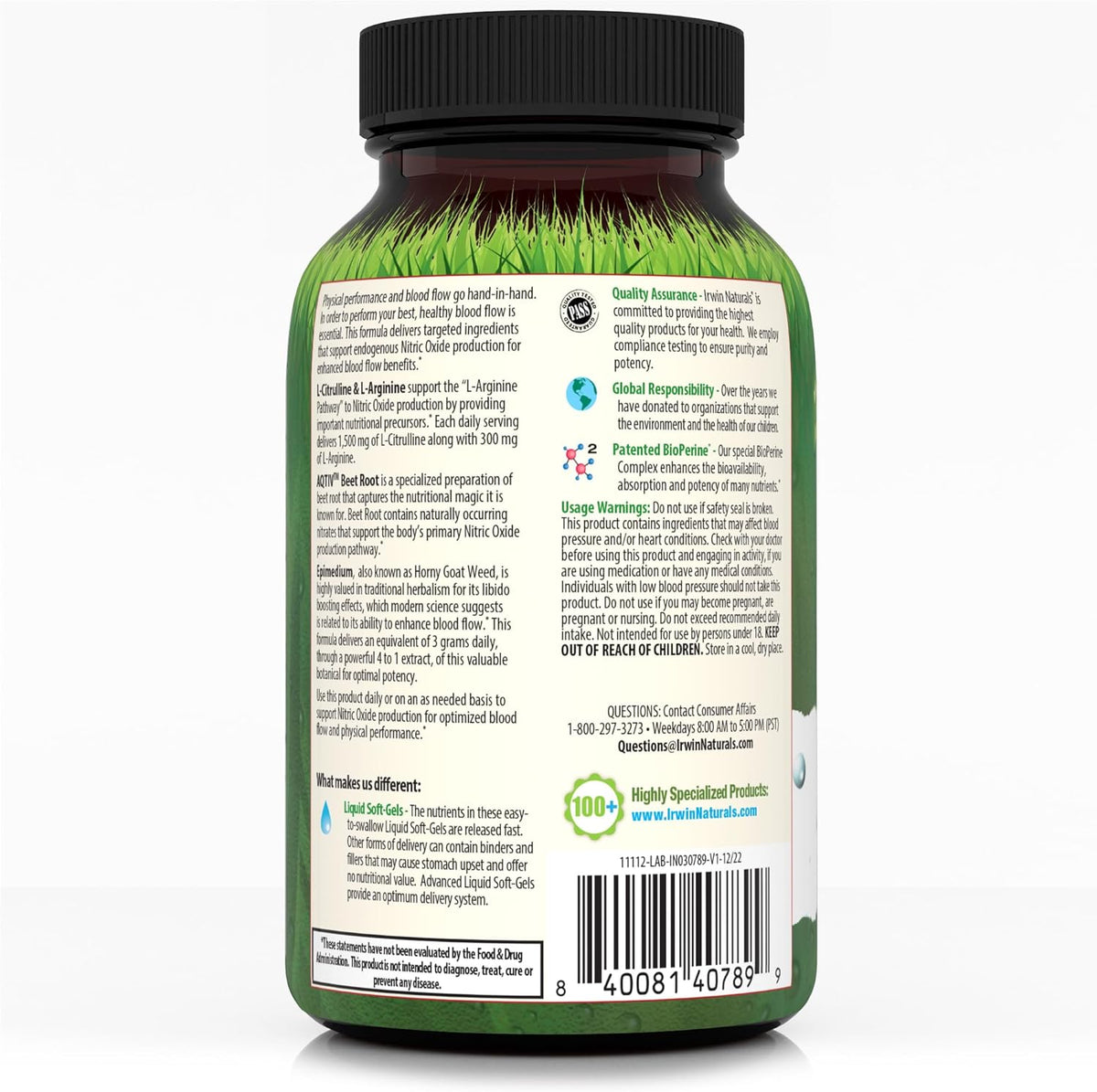 Irwin Naturals L-Citrulline + L-Arginine - 60 Liquid Soft-Gels - Booster for Men with Beet Root - Supports Blood Flow