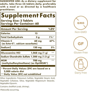 Solgar Extra Strength Glucosamine Chondroitin MSM w/ Ester-C, 180 Tablets - Promotes Healthy Joints, Supports Comfortable Movement & Collagen Formation - Non-GMO, Gluten No, Dairy No - 60 Servings