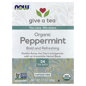 Organic Peppermint Tea, Caffeine Free, 24 Tea Bags, 1.7 oz (48 g), NOW Foods