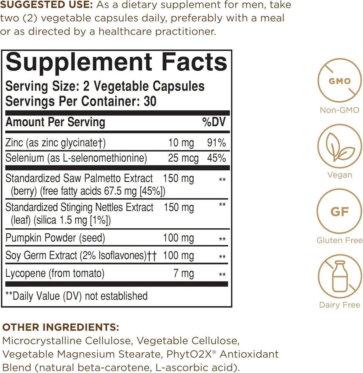 Solgar Prostate Support - 60 Vegetable Capsules - Non-GMO, Vegan, Gluten Free &amp; Dairy Free - 30 Servings