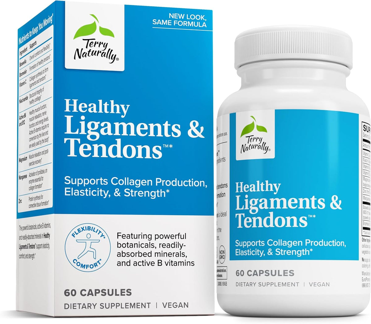 Terry Naturally Healthy Ligaments & Tendons - Dietary Supplement for Connective Tissue & Joint Lubrication Support - Non-GMO Formula to Aid Ligament & Muscle Health - 60 Capsules