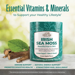 COUNTRY FARMS Irish Sea Moss Gummies, 2000mg Irish Moss, Burdock Root, Bladderwrack for Immune Support, Promotes Digestive Health, Skin and Hair Support, Pectin Based, Vegan, Gluten Free, Green Apple