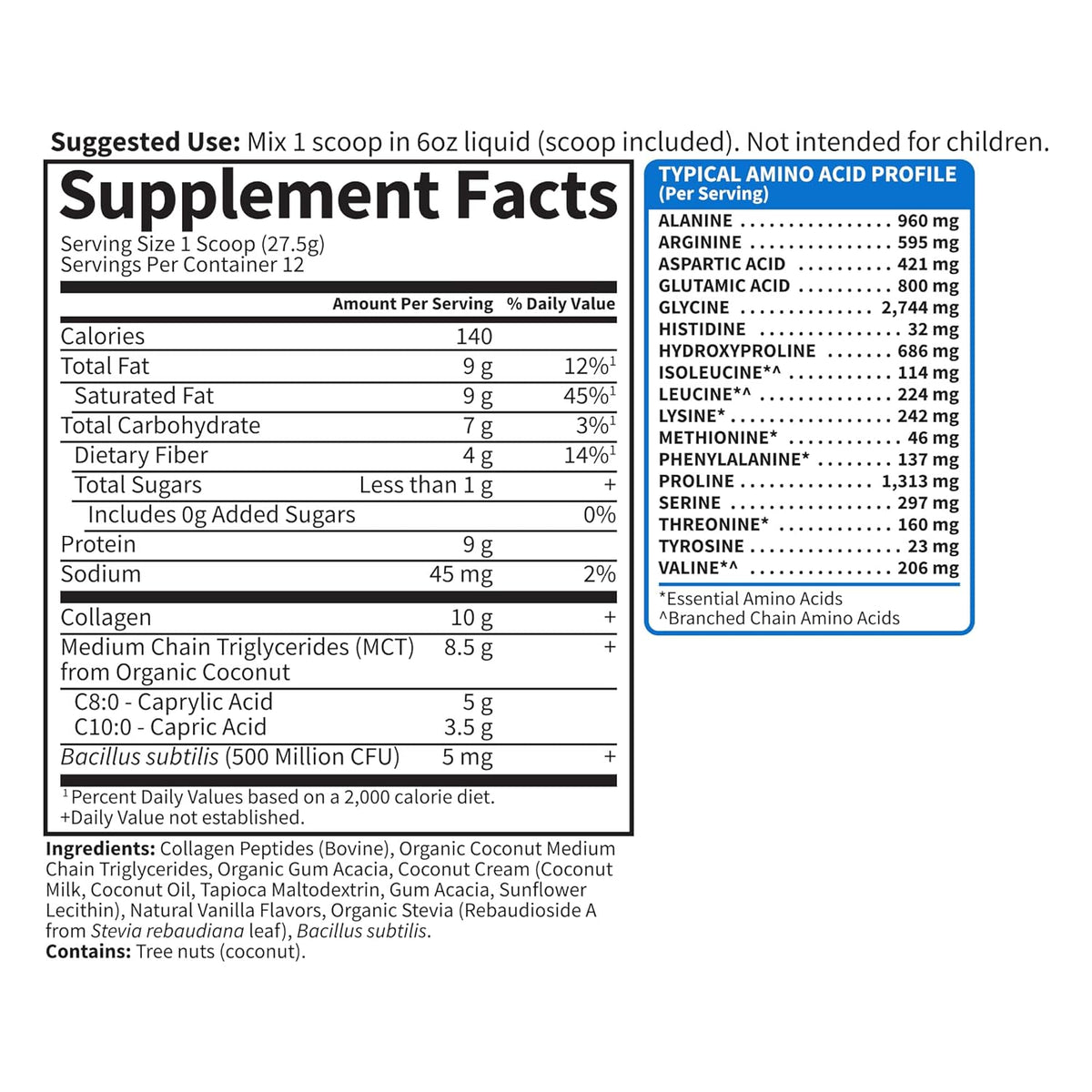 Garden of Life Grass Fed Collagen Creamer Powder - Vanilla, 12 Servings, Collagen Powder for Coffee Energy Beauty Joints, Coconut MCTs, Keto Protein Supplements