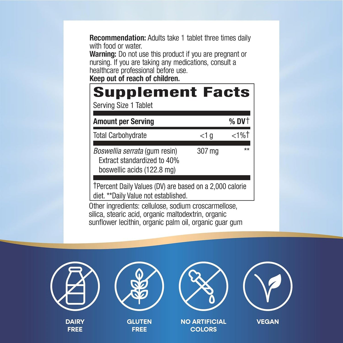 Nature&#39;s Way Boswellia Premium Extract, Supports Joint Mobility*, 307 mg Boswellia serrata Extract per Serving, Frankincense Supplement, Gluten Free &amp; Vegan - 60 Tablets