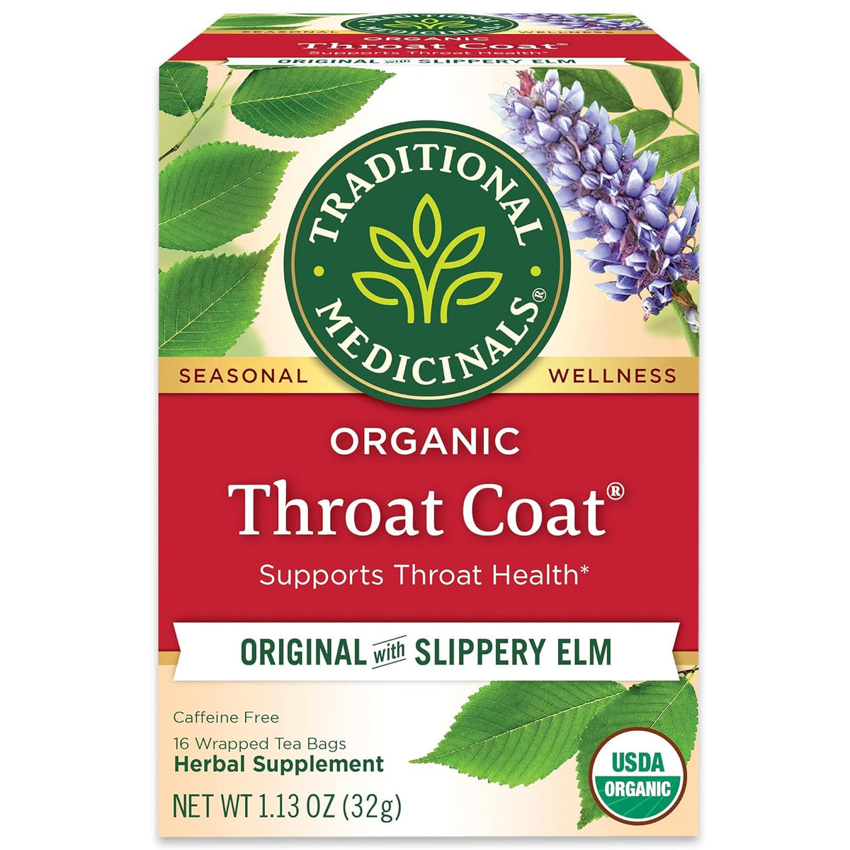 Traditional Medicinals Organic Throat Coat Herbal Tea, Supports Throat Health 16 Count (Pack of 1) Total 16 Count