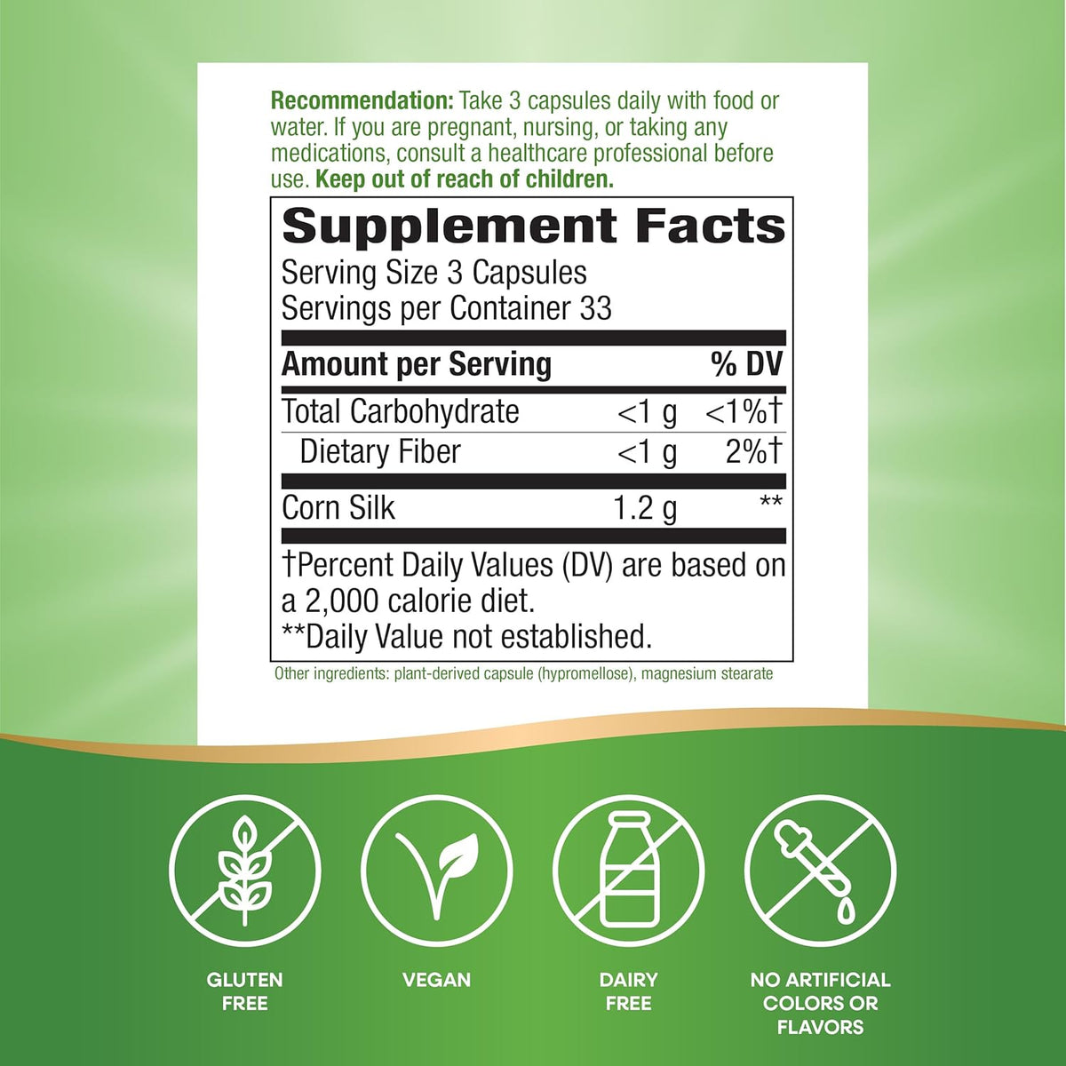 Nature&#39;s Way Corn Silk - 1,200 mg per 3-Capsule Serving - Traditional Urinary Health Support* - Corn Silk Dietary Supplement - Vegan &amp; Gluten Free - 100 Vegan Capsules