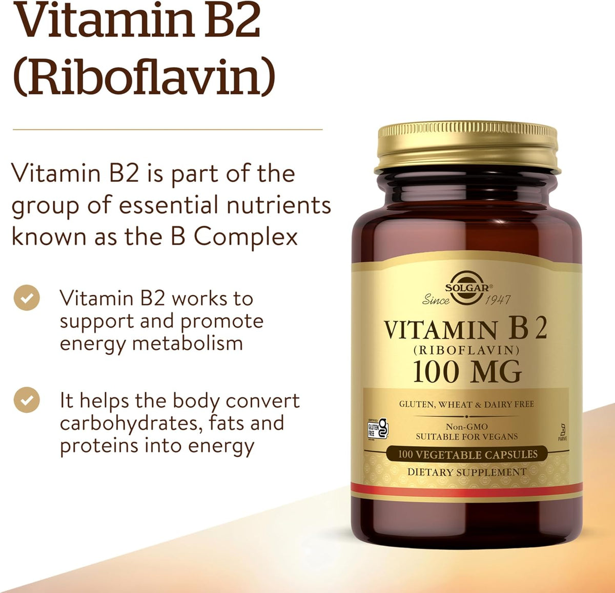 Solgar Vitamin B2 Riboflavin, 100 mg, 100 Vegetable Capsules