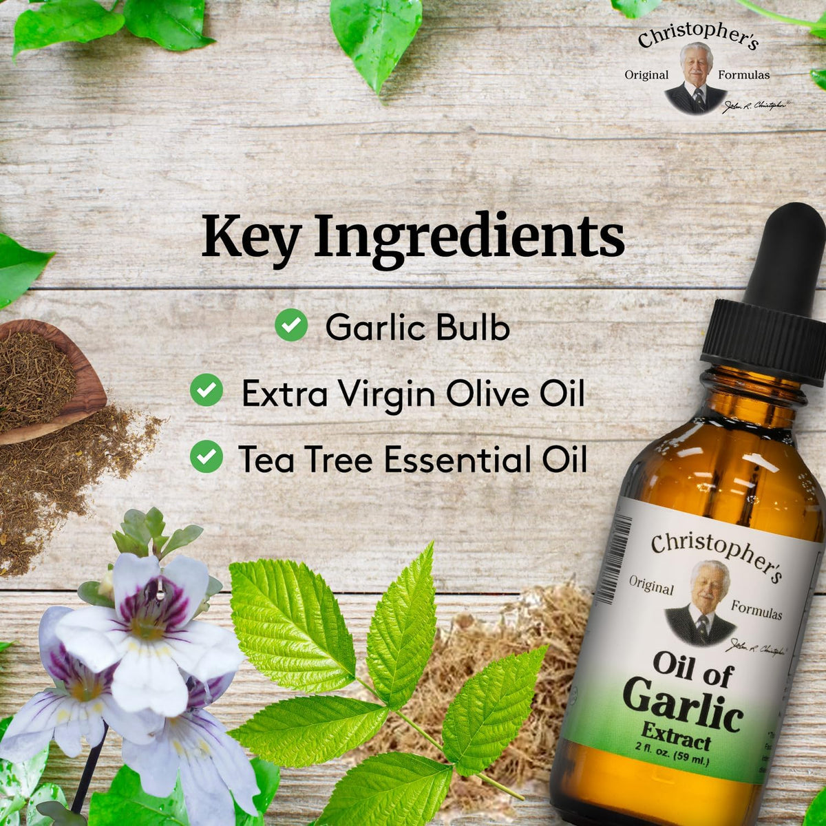 Christopher&#39;s Original Formulas Oil of Garlic Extract 2 Ounces - Pack of 1 - Premium Herbal Supplement - Cold-Pressed &amp; Pure Liquid Garlic Oil | Versatile Use