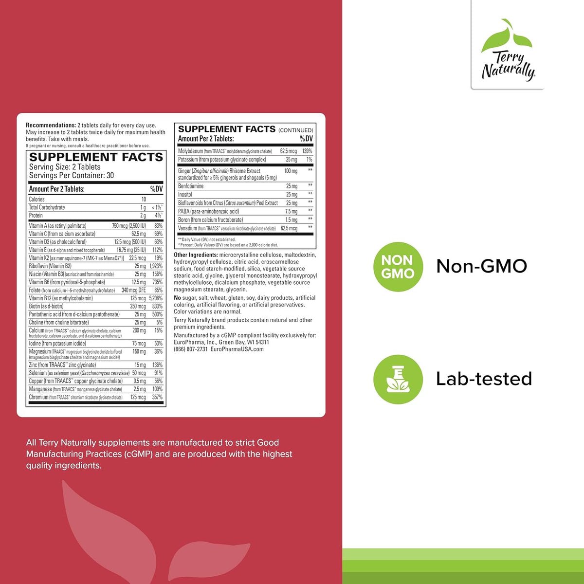 Terry Naturally Clinical Essentials - Supplement to Aid Bone, Cardiovascular &amp; Immune Health - Supplement with Chelated Minerals - Supplement with B-Vitamins &amp; Vitamin C - 60 Tablets