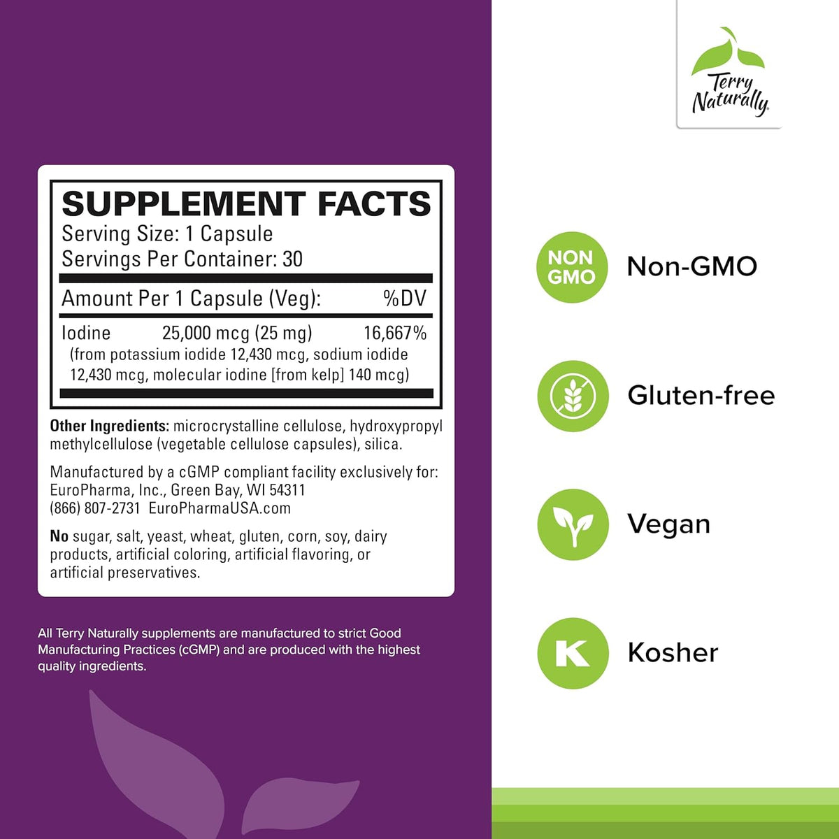 Terry Naturally Tri-Iodine - Dietary Supplement for Breast & Prostate Health Support - Healthy Thyroid Function Supplement Aid - 25 mg, 30 Capsules