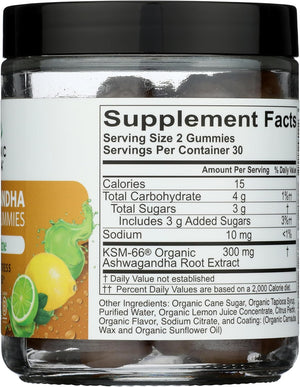 ORGANIC INDIA Ashwagandha Gummies for Men & Women - Stress Supplement, KSM-66 Ashwagandha Root, Extra Strength, Calm Chews, Vegan, Non-GMO - Lemon Lime, 60 Gummies