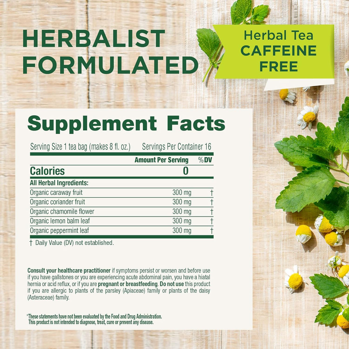 Traditional Medicinals Tea, Organic Gas Relief, Relieves Gas &amp; Bloating, Chamomile Mint, 16 Tea Bags