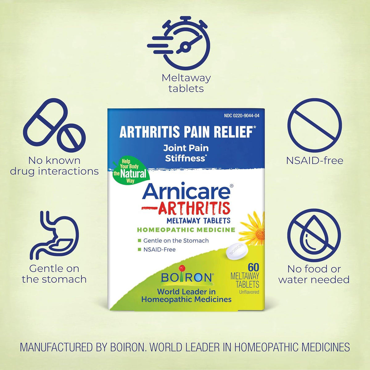 Boiron Arnicare Arthritis Tablets for Arthritis Pain Relief, Joint Soreness, and Rheumatic Pain - 60 Count