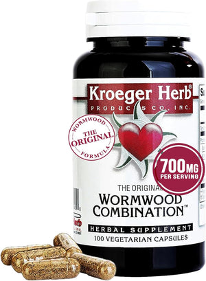 Kroeger Herb Products, Wormwood Herb, Black Walnut, Clove, Quassia, Worm Wood Detox Cleanse - Vegetarian Capsules, Non-GMO, Gluten Free, No Preservatives or Fillers - 100 Capsules, Made in USA
