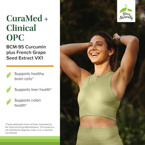 Terry Naturally CuraMed + Clinical OPC - Curcumin Supplement with French Grape Seed Extract - Brain, Prostate & Liver Health Support - Supplement with Ar-Turmerone - 60 Softgels