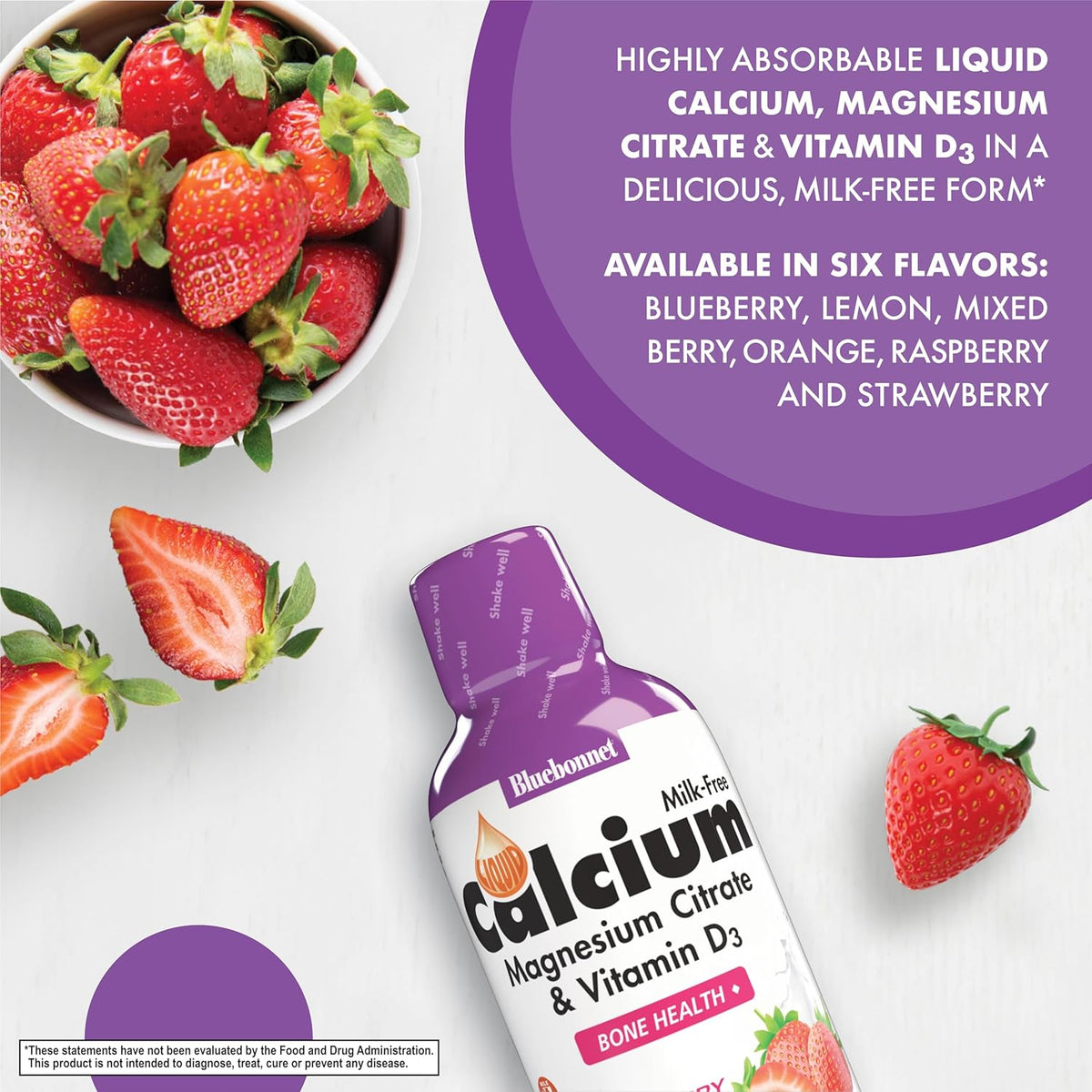 Bluebonnet Nutrition Liquid Calcium Citrate Calcium Citrate, Magnesium Citrate, Vitamin D3, Bone Health, Gluten Free, Soy Free, Milk Free, Kosher, 32 Servings, Strawberry Flavor, 16 Fl Oz
