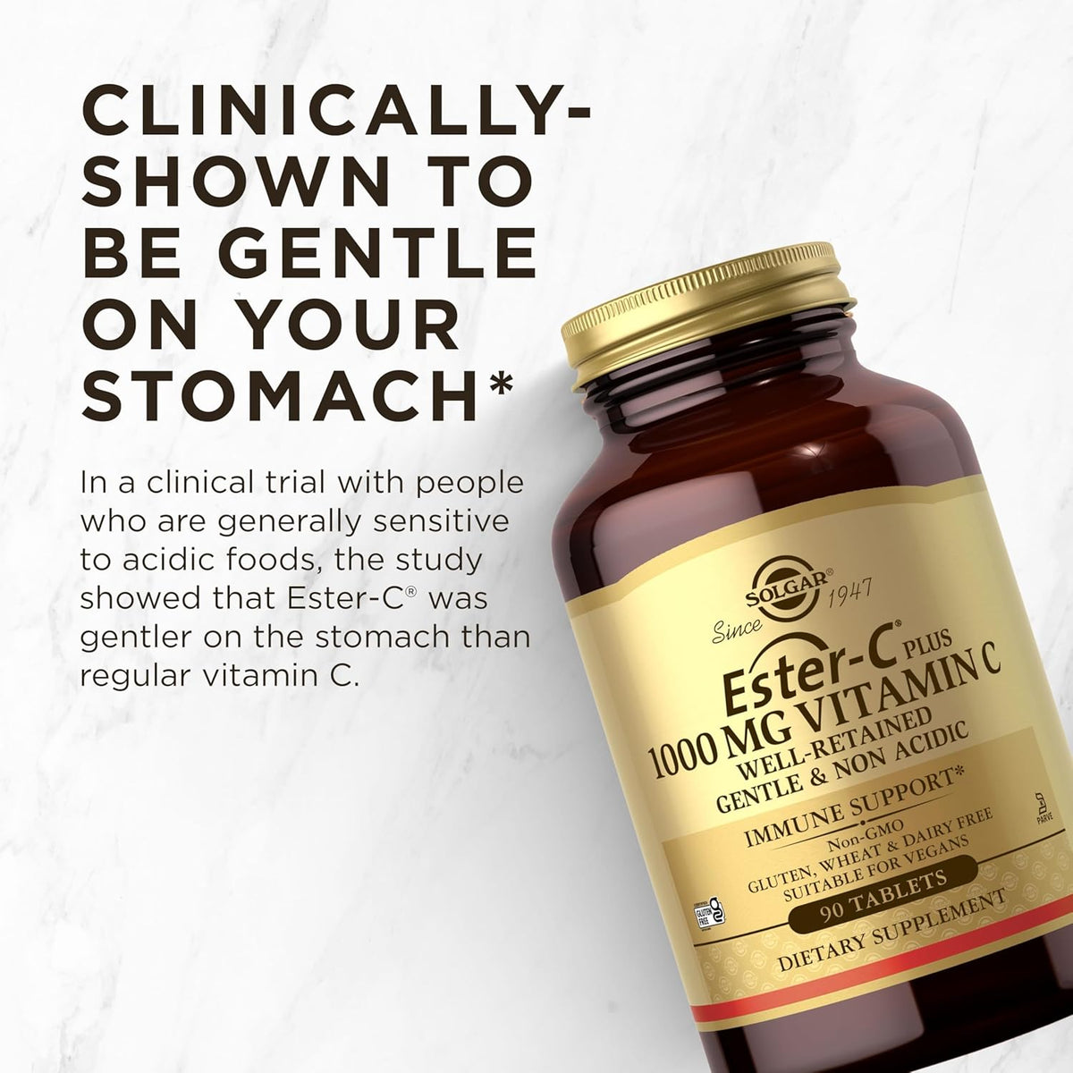 Solgar Ester-C Plus 1000 mg Vitamin C (Ascorbate Complex), 90 Tablets - Gentle On The Stomach &amp; Non Acidic - Antioxidant &amp; Immune System Support - Non GMO, Vegan, Gluten-Free, Kosher - 90 Servings