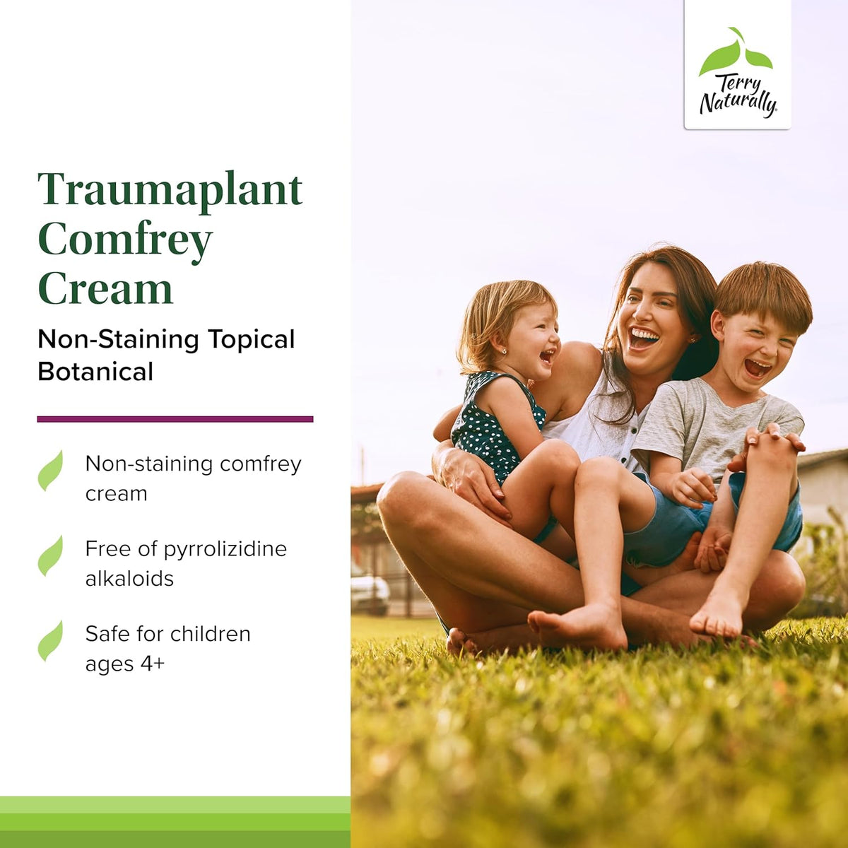 Terry Naturally Traumaplant Comfrey Cream - Non-Staining Herbal Cream - Clinically Studied and Free of Pyrrolizidine Alkaloids - for External Use Only - 1.76 oz