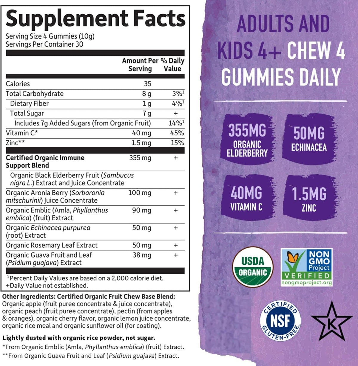 Garden of Life Organics Elderberry Gummies for Adults &amp; Kids - Immune Support Supplement with Organic Fruit, Herbal Blend, Elderberry, Echinacea, Zinc, Vitamin C, 120 Vegan Gluten Free Gummies