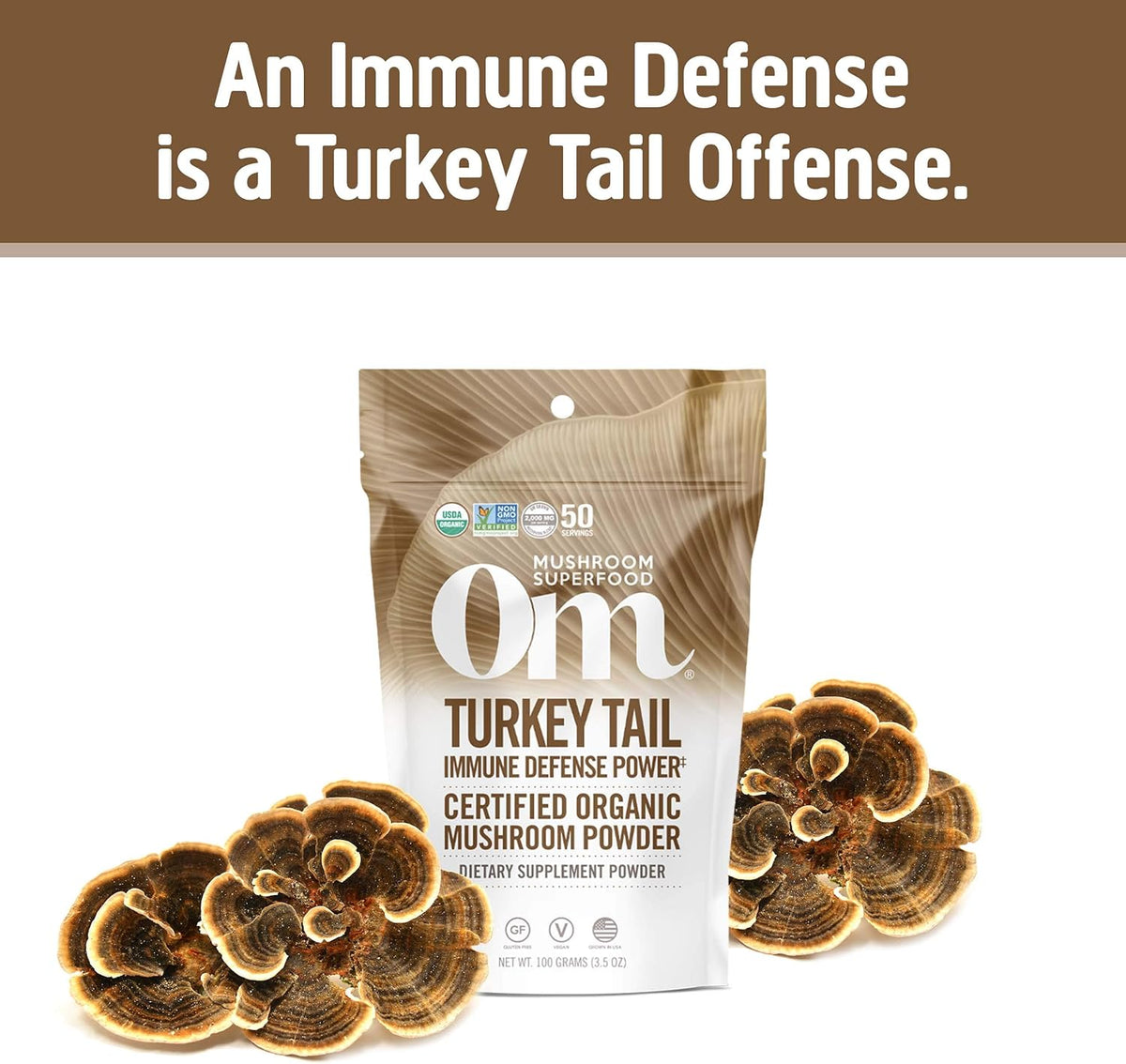 OM MUSHROOM SUPERFOOD Turkey Tail Organic Mushroom Powder, 3.5 Ounce, 50 Servings, Immune Support, Polysacchrides, Beta-Glucans, Gut Health &amp; Holistic Defense Mushroom Supplement