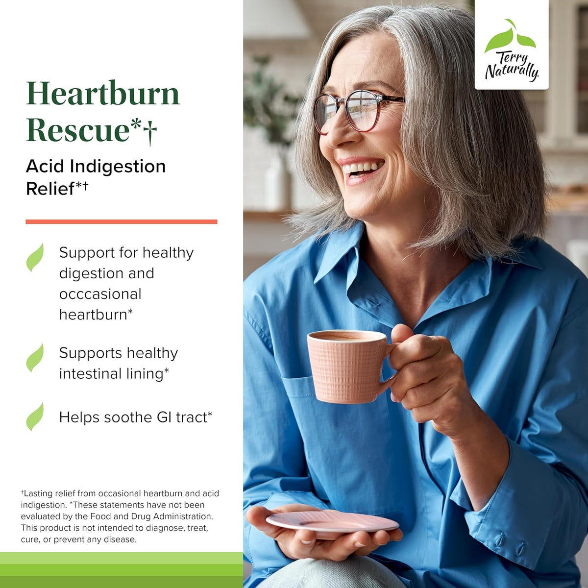 Terry Naturally Heartburn Rescue - Dietary Supplement to Aid Acid Indigestion Relief - Digestive Health Support with D-Limonene & Sea Buckthorn - Aids Occasional Heartburn Relief - 30 Softgels
