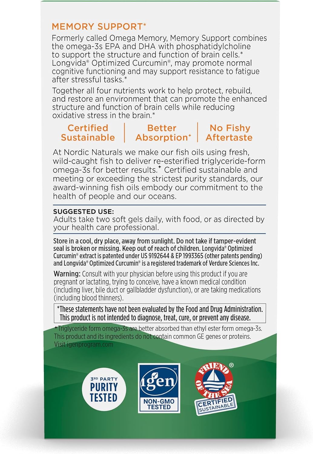 Nordic Naturals Omega Memory with Curcumin, Lemon - 60 Soft Gels - 1000 mg Omega-3 + 400 mg Optimized Curcumin - Memory, Cognition - Contains Phosphatidylcholine &amp; Huperzine A - Non-GMO - 30 Servings