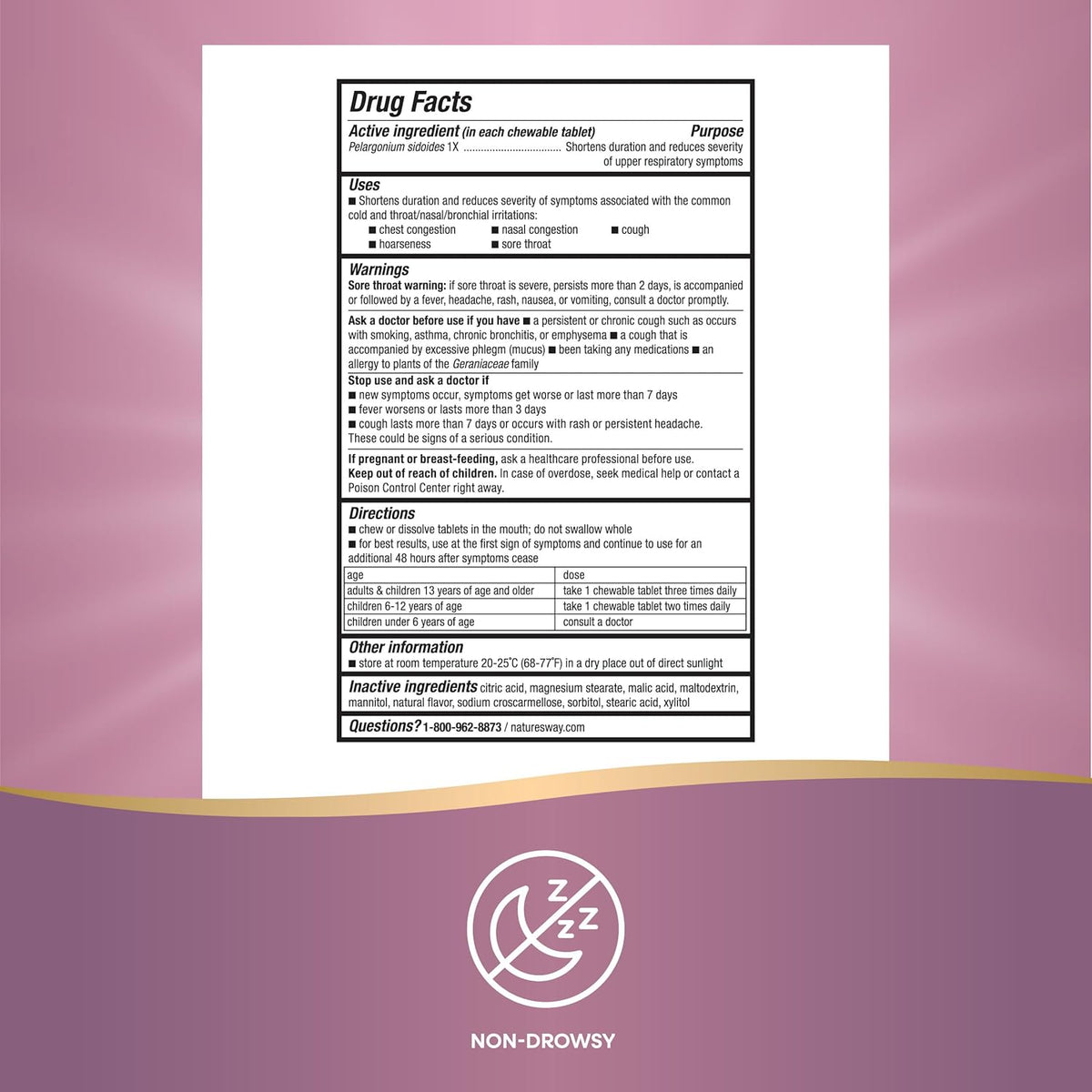 Nature&#39;s Way Cold Relief, Umcka, Shortens Duration and Reduces Severity, Multi-Symptom Cold Relief, Homeopathic, Phenylephrine Free, Cherry Flavored, 20 Chewable Tablets