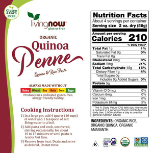 NOW Foods, Organic Quinoa Penne, Gluten-Free, Corn-Free, Non-GMO, Quinoa and Rice Pasta, 8-Ounce