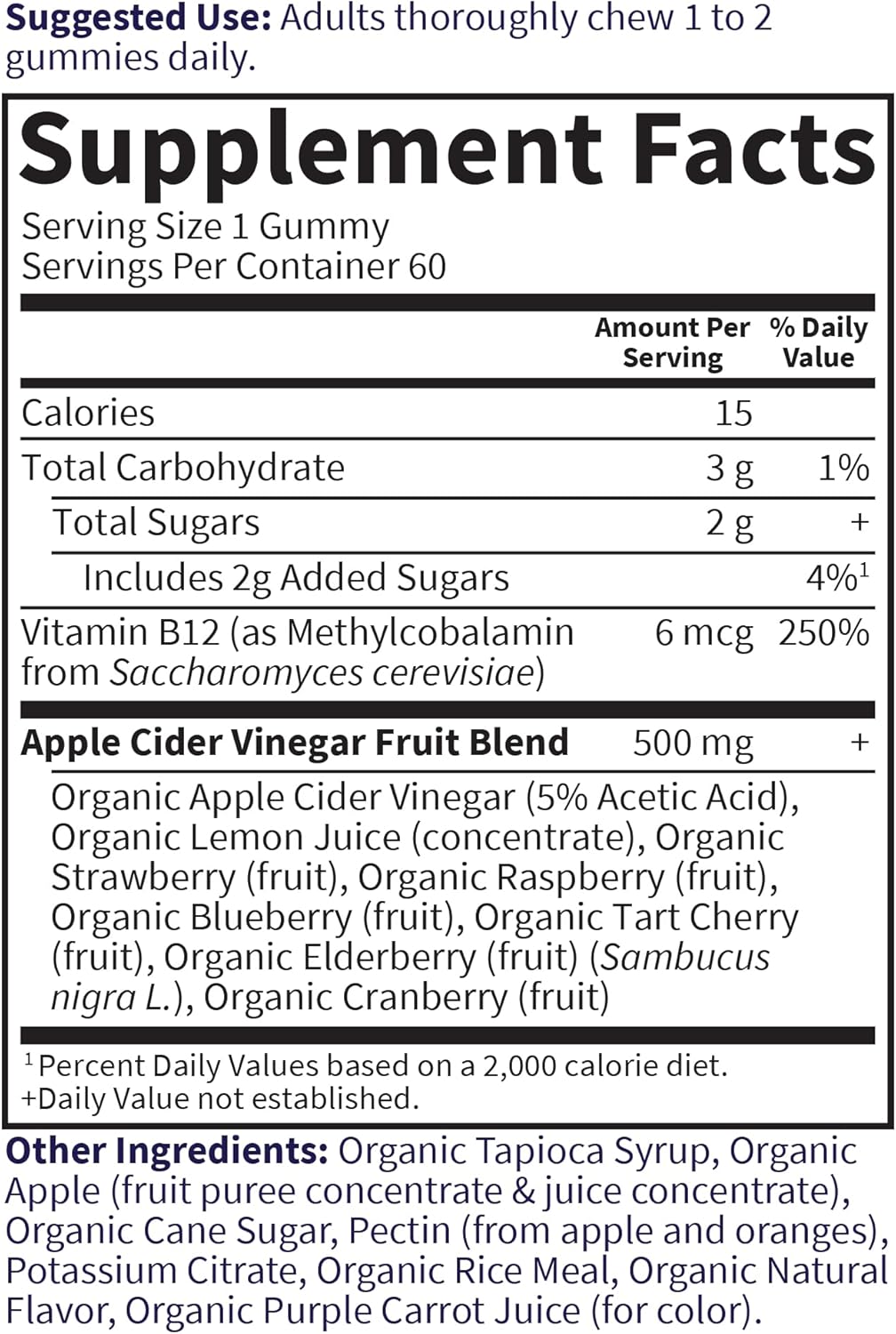 Garden of Life Apple Cider Vinegar Gummies USDA Organic ACV Gummy Vitamins Made with Real Fruit Blend, Whole Food Vitamin B12 - Vegan, Gluten Free, Non-GMO, Kosher - 60 Gummie