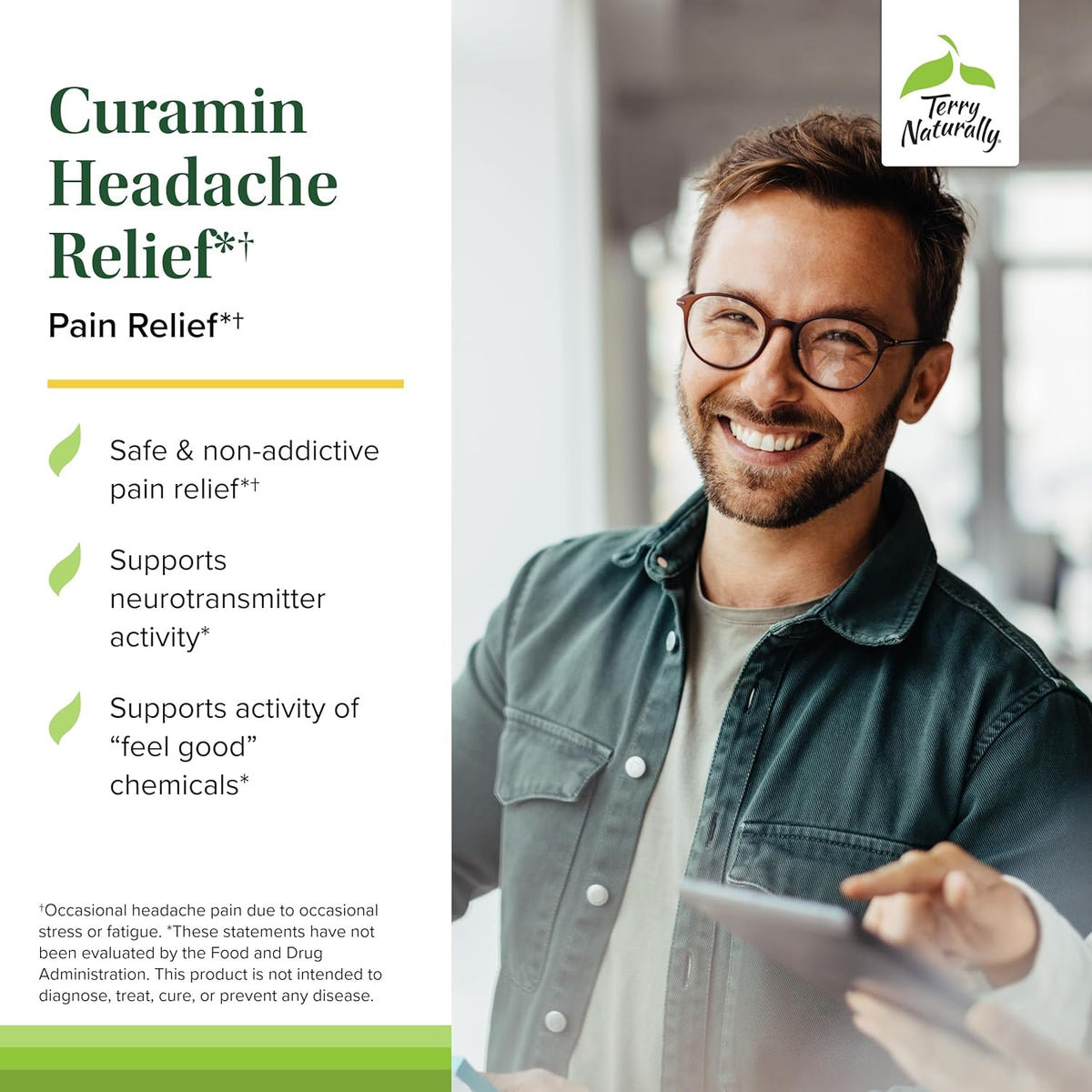 Terry Naturally Curamin Headache - Dietary Supplement with DLPA & Boswellia - Enhanced Absorption Curcumin to Support Headache Relief - Gluten-Free & Non-GMO Relaxation Supplement - 21 Tablets