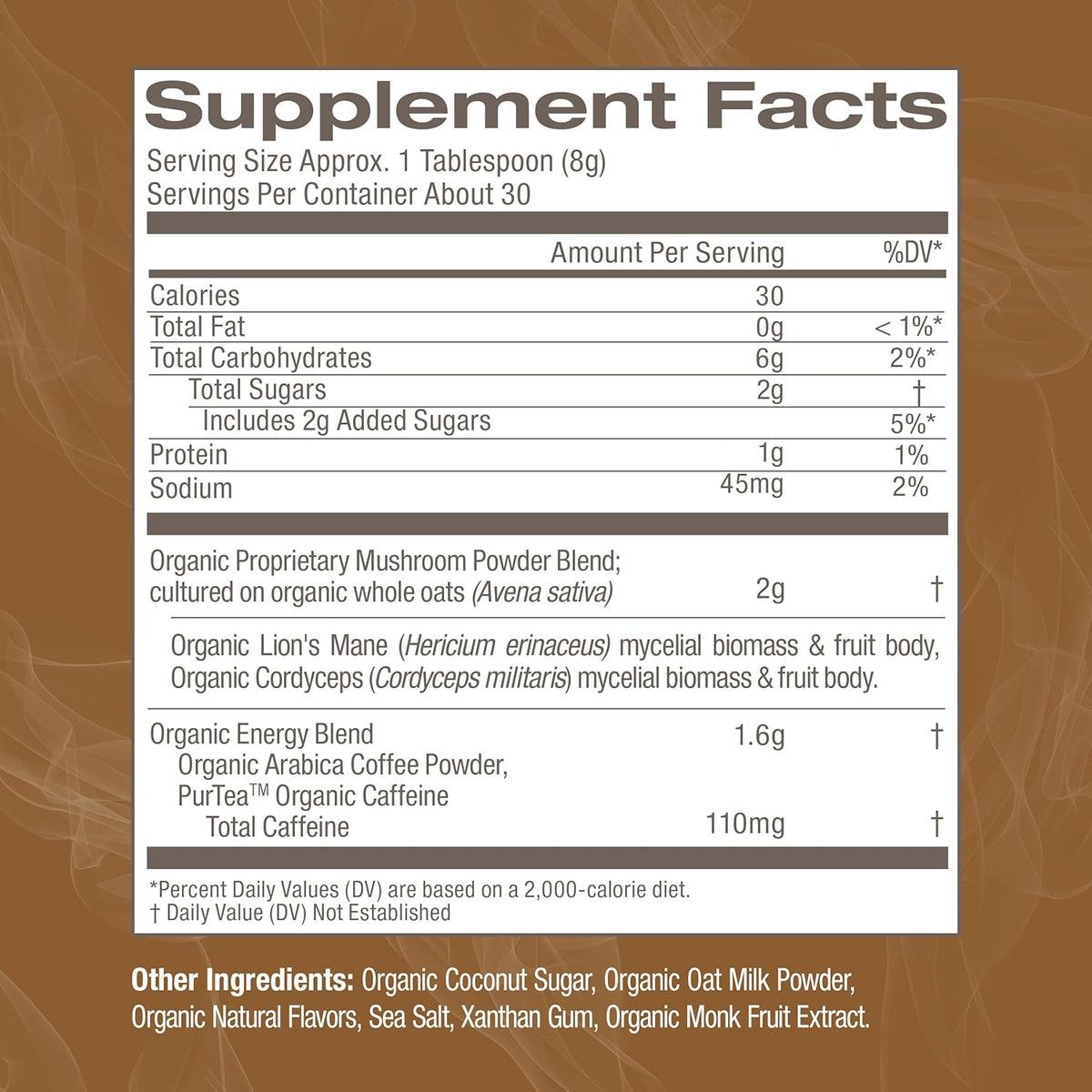 OM MUSHROOM SUPERFOOD Coffee Latte Blend Mushroom Powder, 8.47 Ounce Canister, 30 Servings, Lion&#39;s Mane, Cordyceps, Reishi, Chaga, Energy &amp; Mental Clarity Support Supplement