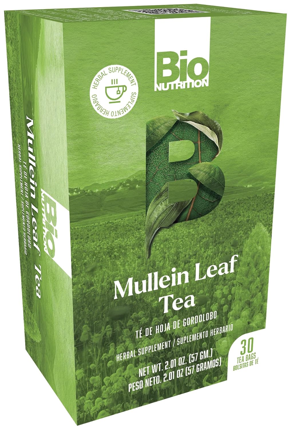 Bio Nutrition Mullein Leaf Tea, Herbal Supplement, 30 Tea Bags, 2.01 oz