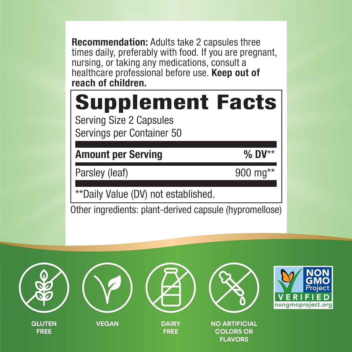 Nature&#39;s Way Parsley Leaf, 900 mg, 100 Vegan Capsules