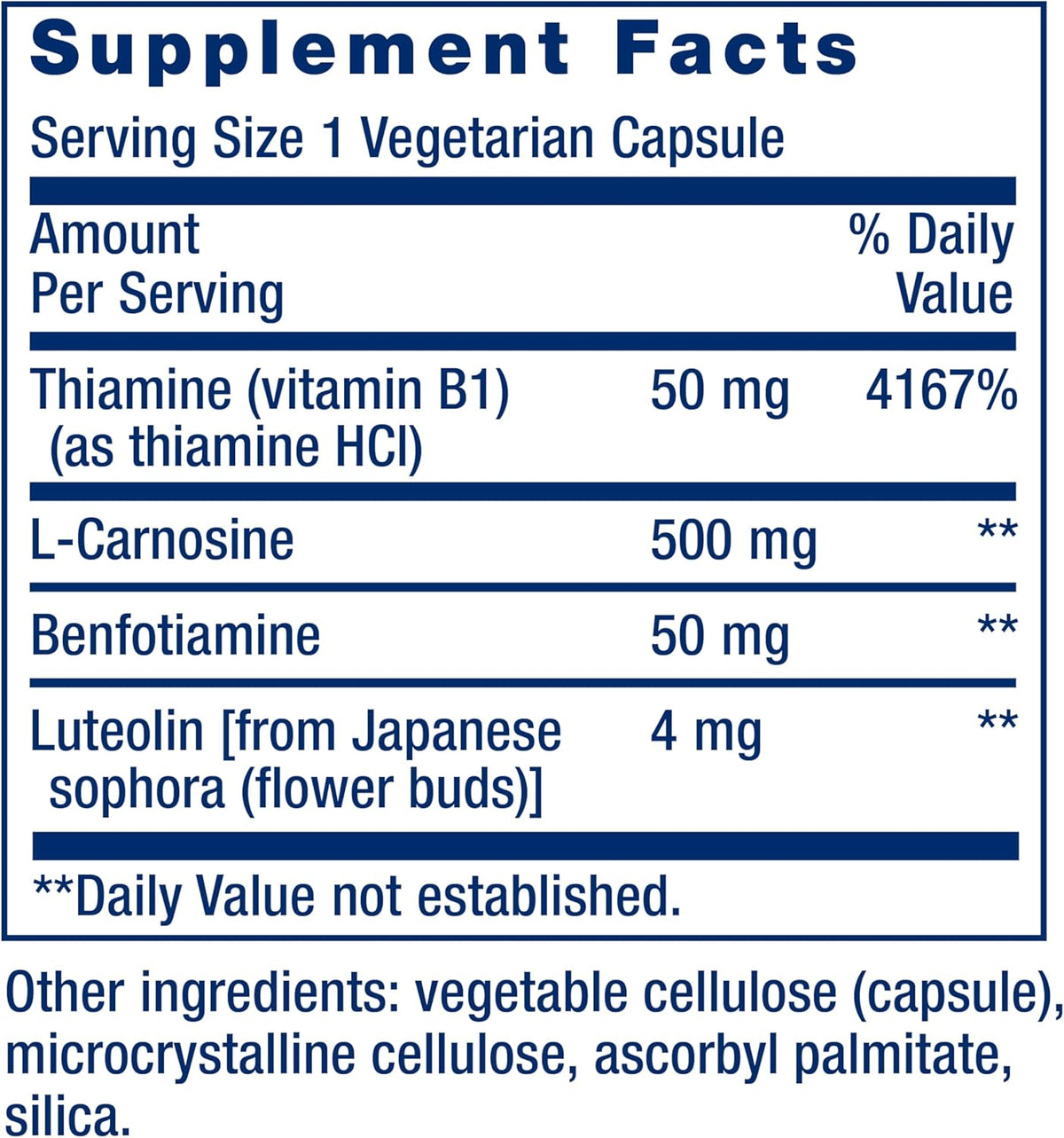 Life Extension Super Carnosine 500mg - For Muscle Recovery - L-Carnosine Supplement with Benfotiamine, Vitamin B1, Luteolin For Healthy Aging - Non-GMO, Gluten-Free - 60 Vegetarian Capsules