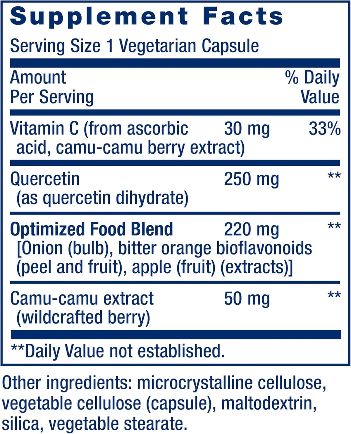 Life Extension Optimized Quercetin 250 mg - Non-GMO, Gluten Free - with vitamin C and Camu-Camu Extract - 60 Vegetarian Capsules
