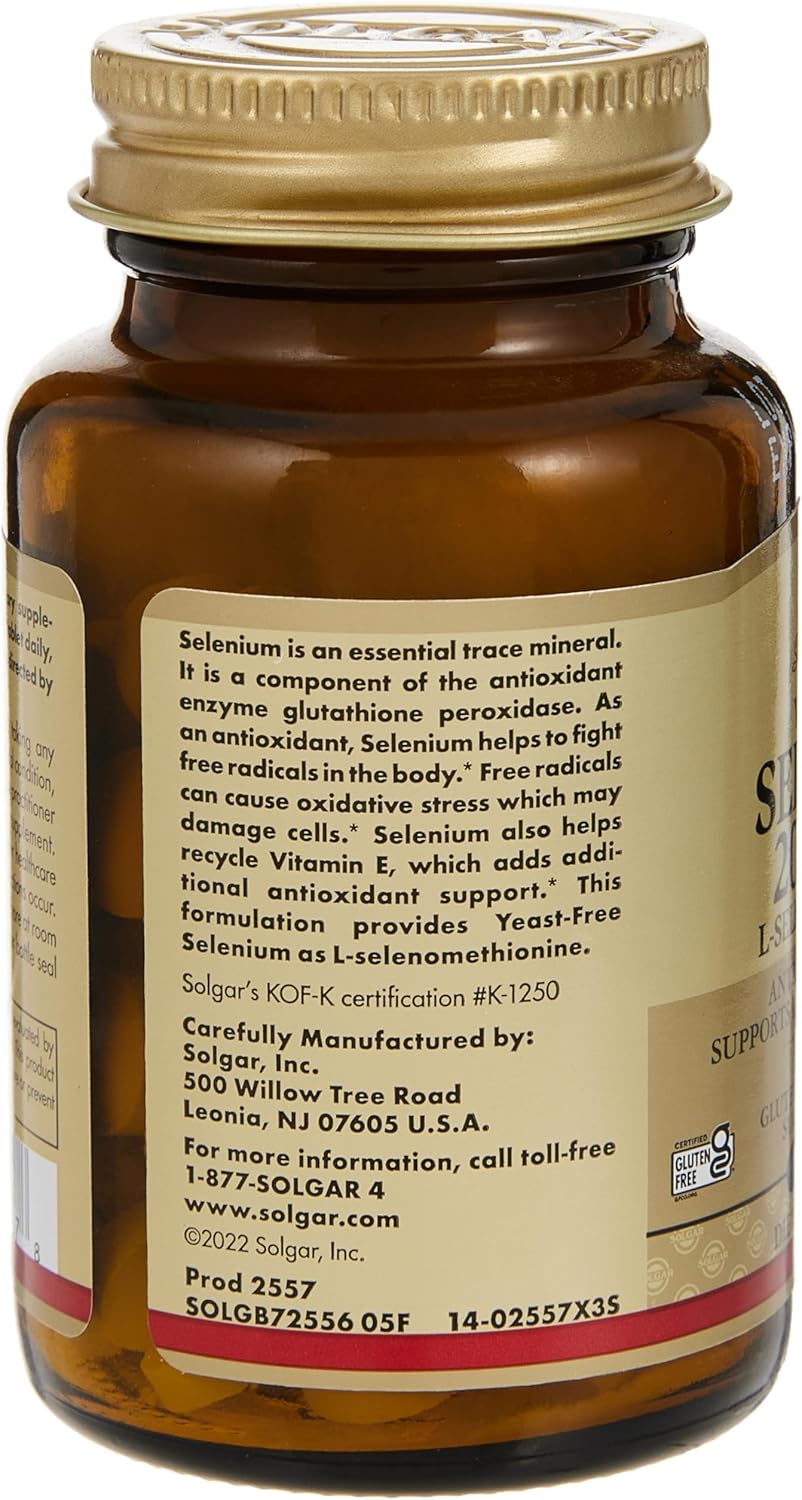 Solgar Yeast-Free Selenium 200 mcg 100 Tablets - Supports Antioxidant &amp; Immune System Health - Non-GMO Vegan Gluten Free Dairy Free Kosher - 100 Servings , Unflavoured